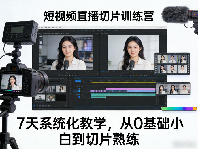 短视频直播切片训练营，7天系统化教学，从0基础小白到切片熟练-课程网