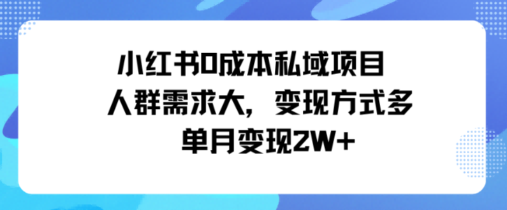 小红书0成本私域项目，人群需求大，变现方式多单月变现2W+-课程网