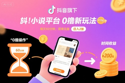 抖音旗下小说平台0撸新玩法，每天挂G60分钟，简单无脑，日入2张【揭秘】-课程网