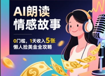 Ai朗读情感故事，0门槛，1天收入5张，每天10分钟，懒人捡美金全攻略-课程网