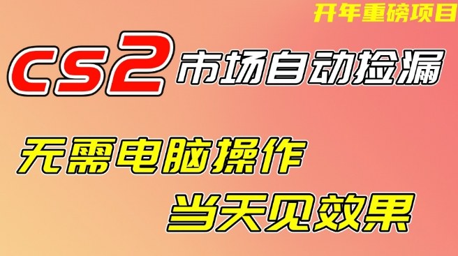 CS2市场自动捡漏项目，无需电脑操作，无需进入游戏，当天见效果，支持任何形式验证【揭秘】-课程网