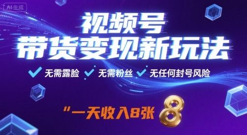 视频号带货变现新玩法，无需露脸，无需粉丝，无任何封号风险，一天收益8张【揭秘】-课程网