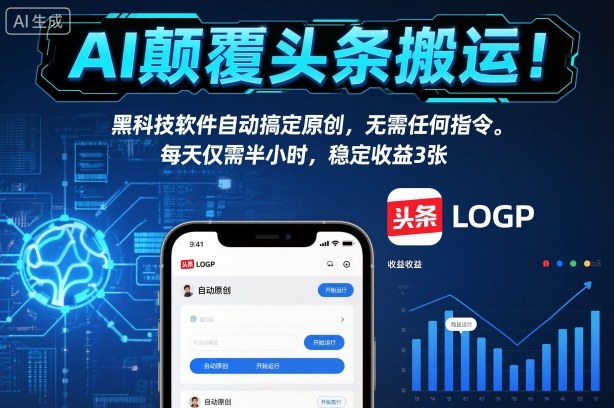 AI颠覆头条搬运！黑科技软件自动搞定原创，无需任何指令。每天仅需半小时，稳定收益3张【揭秘】-课程网