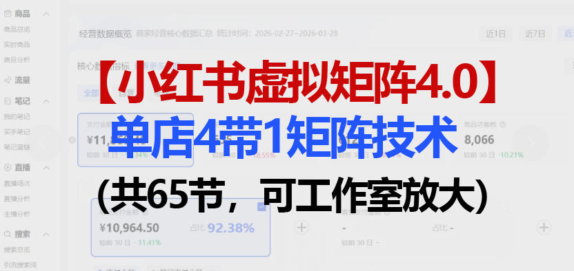 小红书虚拟矩阵4.0技术：单店4带1矩阵（共65节，可工作室放大）-课程网