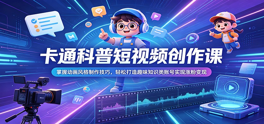 卡通科普短视频创作课：掌握动画风格制作技巧，轻松打造趣味知识类账号实现涨粉变现-课程网