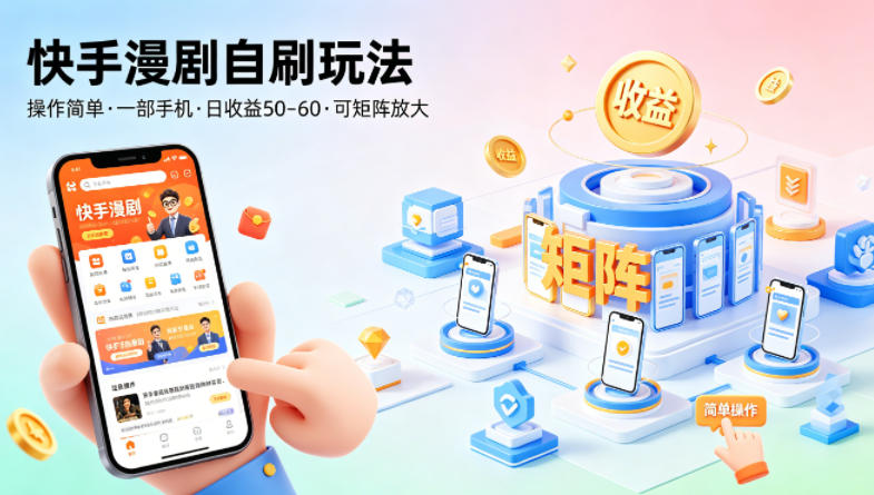 快手漫剧自刷玩法，操作简单，一部手机就可以做，一天50-60收益，可矩阵放大【揭秘】-课程网