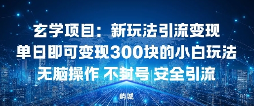 玄学项目：新玩法引流变现单日即可变现3张的小白玩法无脑操作不封号安全引流-课程网
