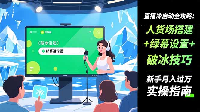直播冷启动全攻略:人货场搭建+绿幕设置+破冰技巧，新手月入过万实操指南-课程网