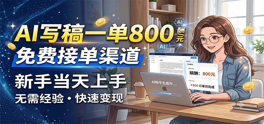 AI写稿一单800，免费接单渠道，一单一结几十到上千，新手当天上手-课程网