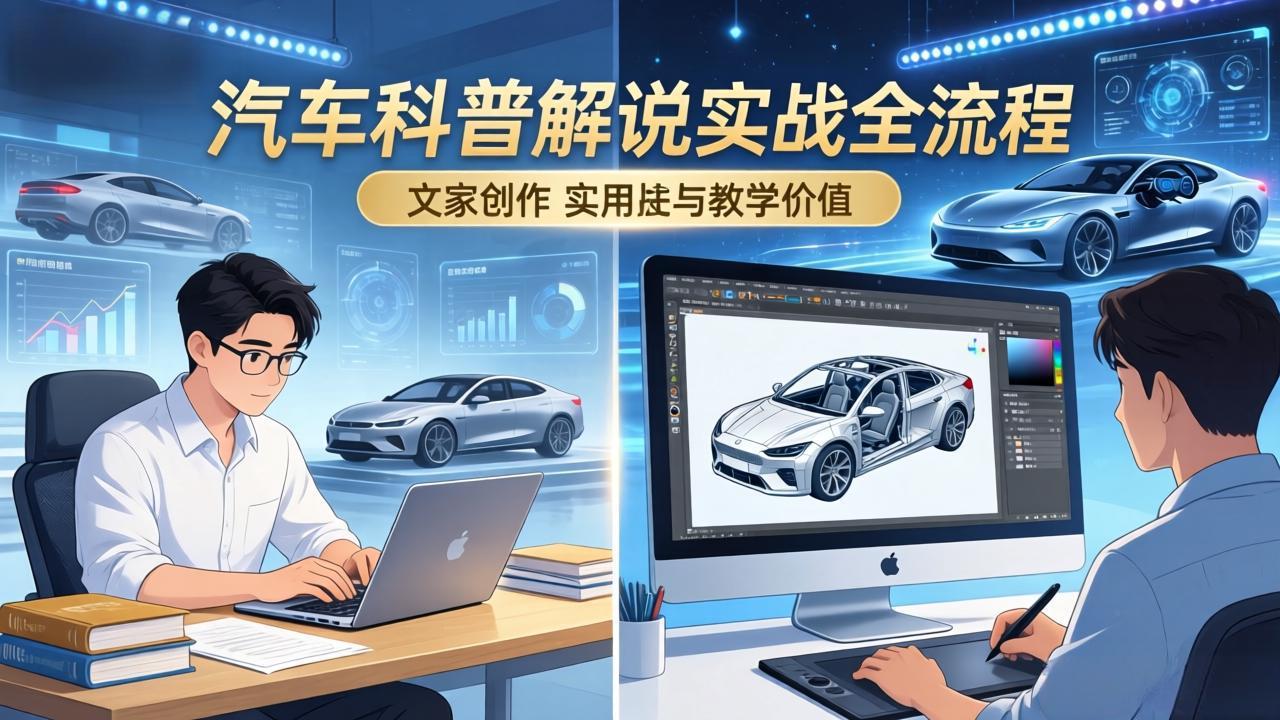 抖音汽车科普解说实战：文案+动画+画面处理+去水印全流程，打造专业汽车科普视频-课程网