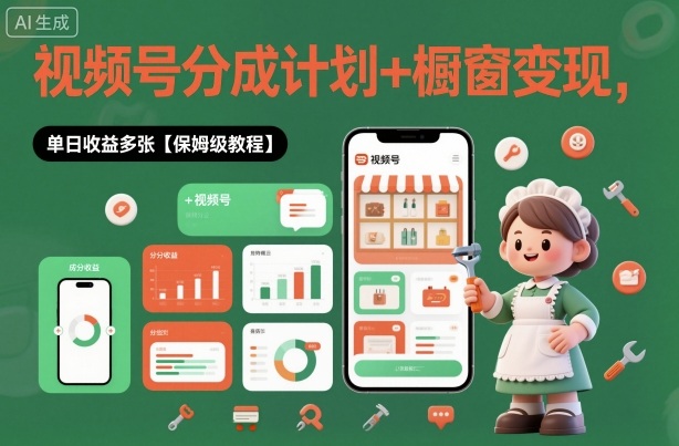 外面收费1980视频号分成计划+橱窗变现，单日收益多张【保姆级教程】-课程网