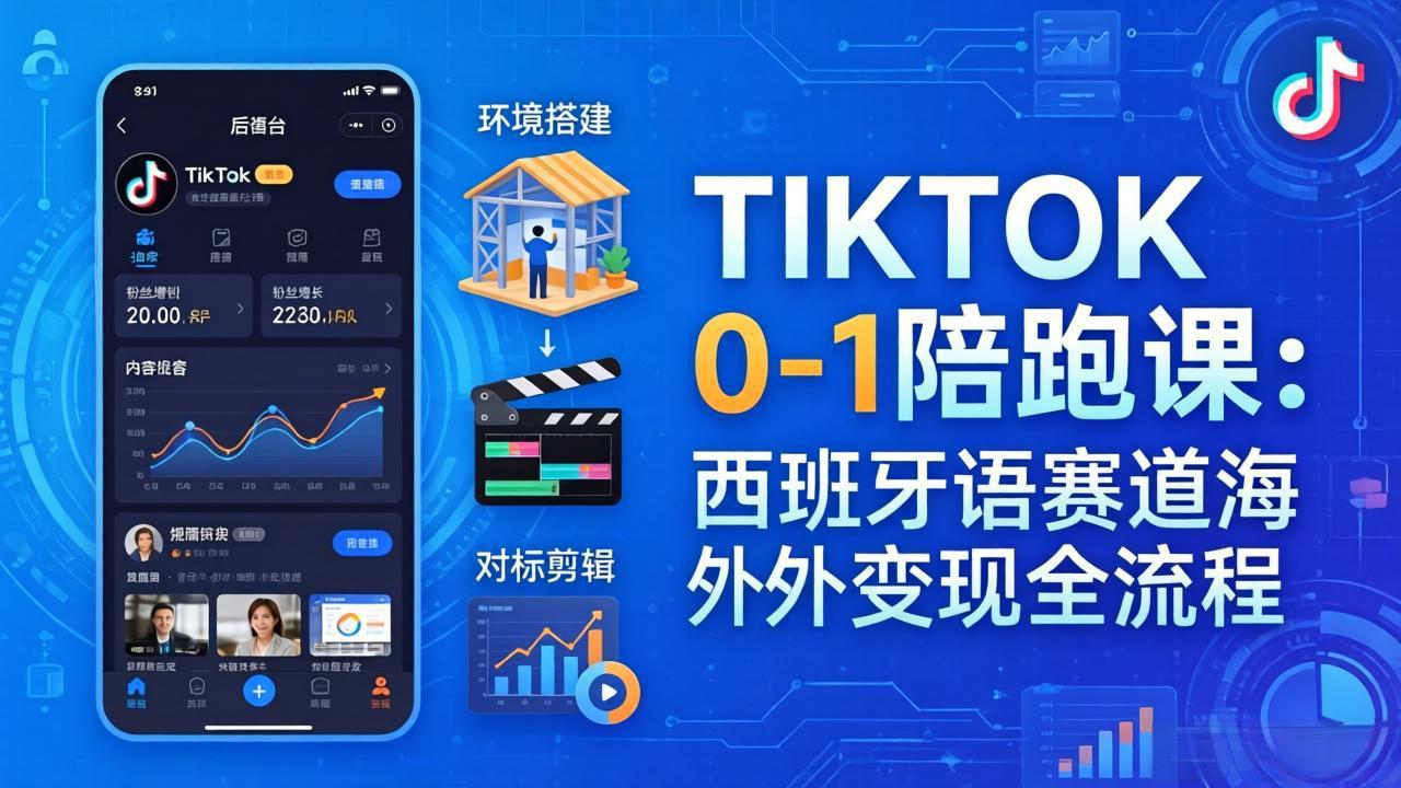 TIKTOK 0-1 陪跑课：从环境搭建到刷对标剪辑，西班牙语赛道海外变现全流程-课程网