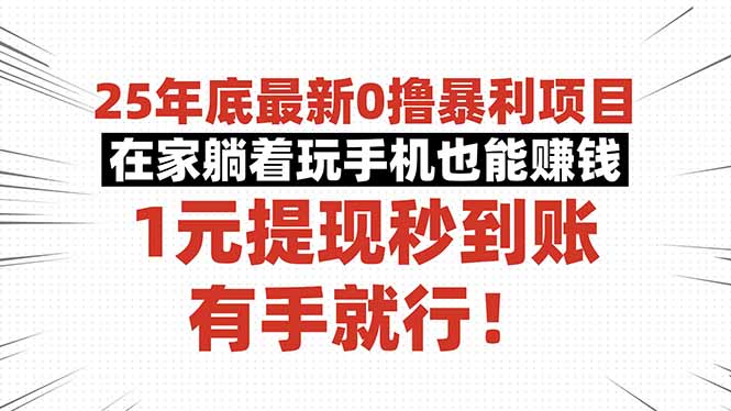 25年底最新0撸暴利项目，在家躺着玩手机也能赚钱，1元提现秒到账，有手…-课程网