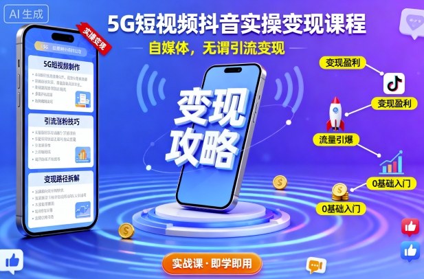 5G短视频抖音实操变现课程，自媒体，无谓引流变现-课程网