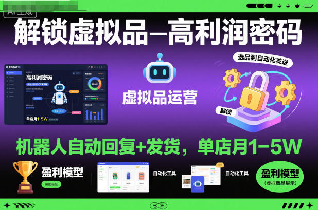 解锁虚拟品高利润密码：机器人自动回复+发货，单店月1-5W【揭秘】-课程网