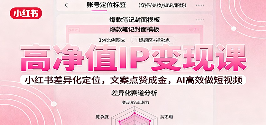 高净值IP变现课：小红书差异化定位，文案点赞成金， AI高效做短视频-课程网