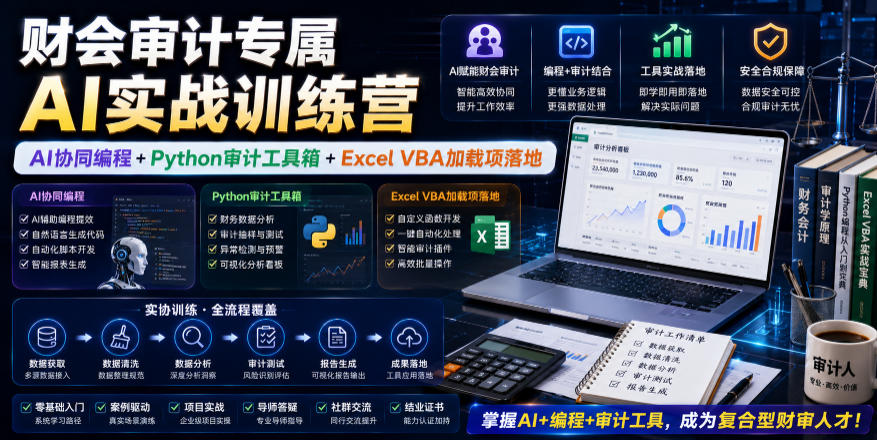 财会审计专属AI实战训练营｜AI协同编程+Python审计工具箱+Excel VBA加载项落地（更新0816）-课程网