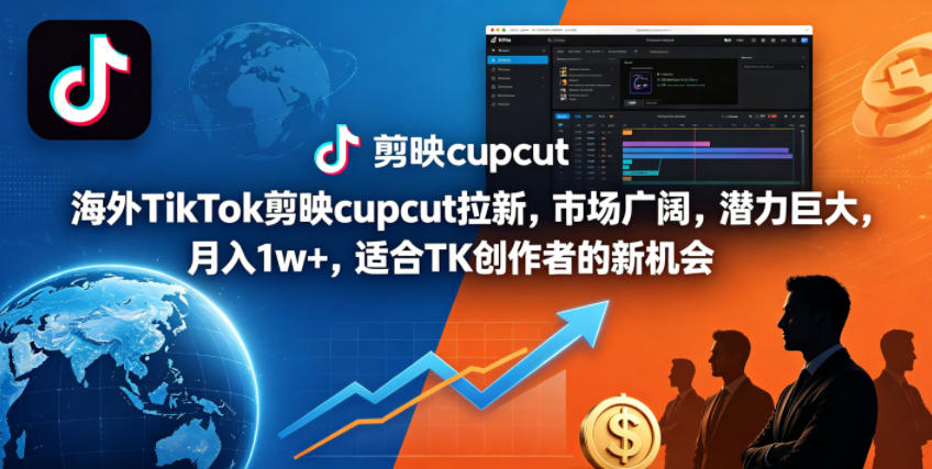 海外TikTok剪映cupcut拉新，市场广阔，潜力巨大，月入1w+，适合TK创作者的新机会-课程网
