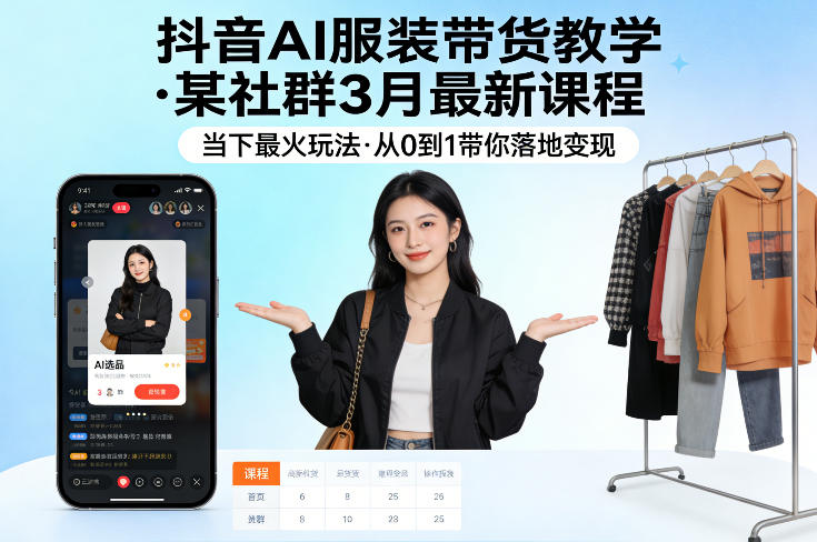 抖音AI服装带货教学，某社群3月最新课程，当下最火玩法，从0到1带你落地变现-课程网
