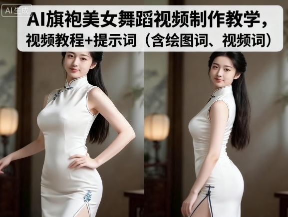 AI旗袍美女舞蹈视频制作教学，视频教程+提示词（含绘图词、视频词）-课程网