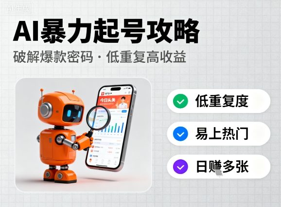 今日头条新玩法，AI暴力起号，重复度低，更容易爆，日入多张-课程网