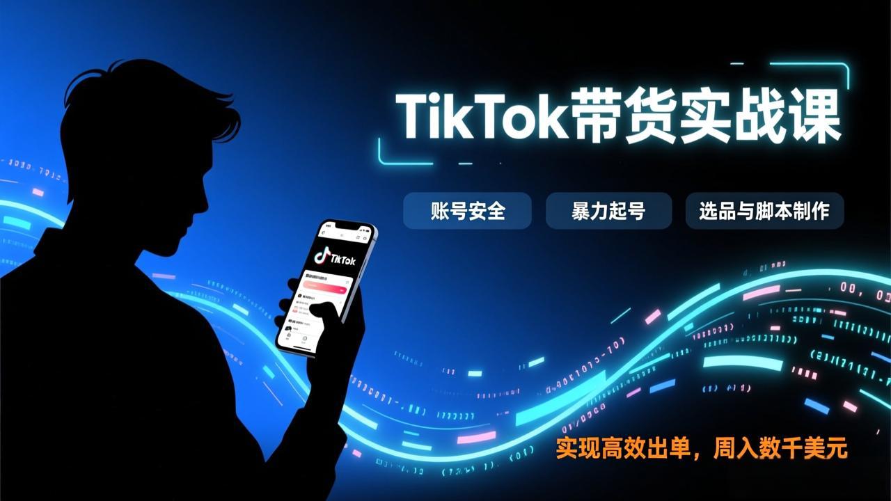 TikTok带货实战课，涵盖账号安全、暴力起号、选品与脚本制作，实现高效出单，周入数千美元-课程网