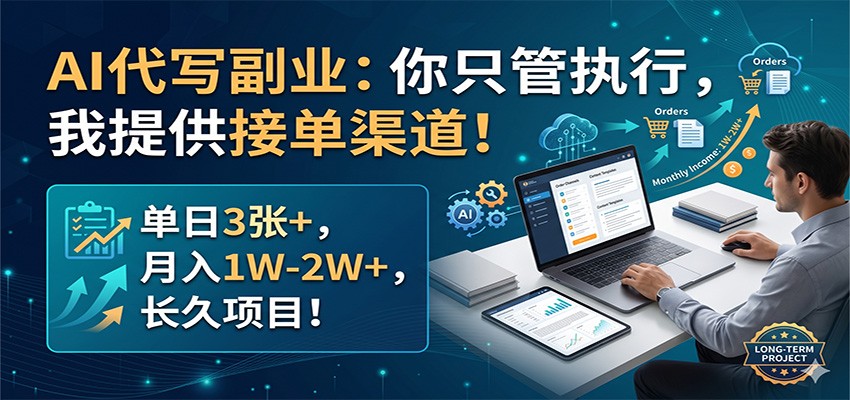 AI代写副业：你只管执行，我提供接单渠道！单日3张+，月入1W-2W+，长久项目-课程网