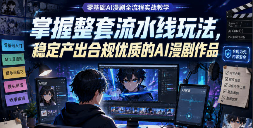 零基础AI漫剧全流程实战教学，掌握整套流水线玩法，稳定产出合规优质的AI漫剧作品-课程网
