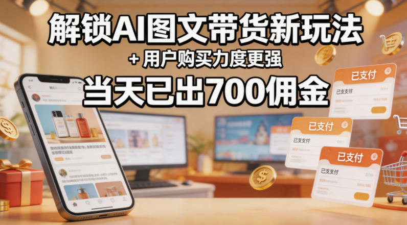 解锁ai图文带货新玩法+用户购买力度更强，当天已出700佣金，详细拆解-课程网