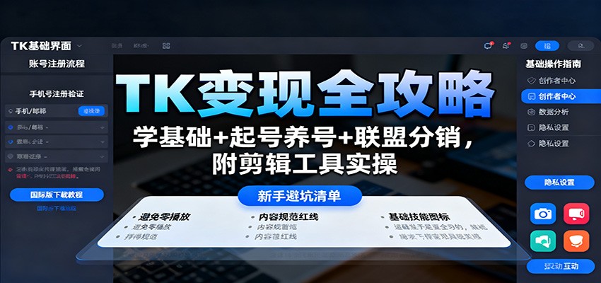 TK变现全攻略：学基础+起号养号+联盟分销，附剪辑工具实操-课程网