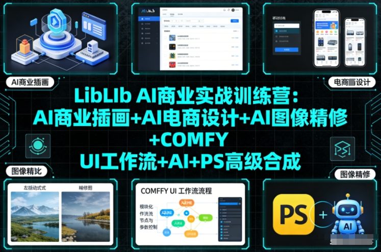 LibLIb AI商业实战训练营：AI商业插画+AI电商设计+AI图像精修+COMFY UI工作流+AI+PS高级合成-课程网