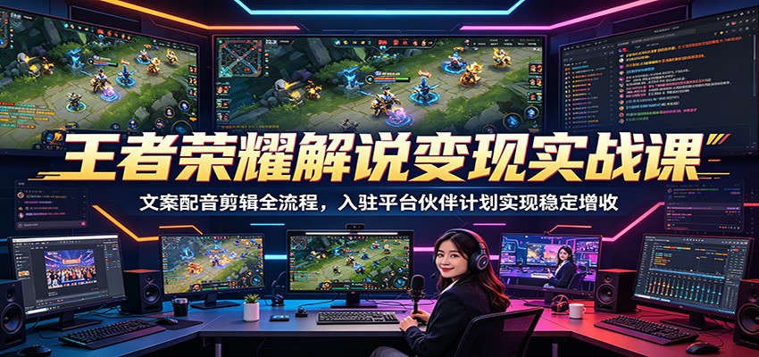 王者荣耀解说变现实战课：文案配音剪辑全流程，入驻平台伙伴计划实现稳定增收-课程网