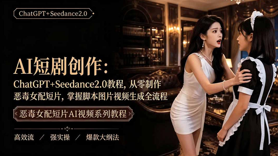 AI短剧从零创作实战课｜ChatGPT脚本撰写+Seedance2.0视频生成，恶毒女配短剧全流程教程-课程网
