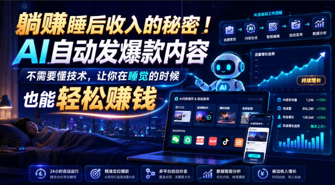 躺賺睡后收入的秘密！AI自动发爆款内容，不需要懂技术，让你在睡觉的时候也能轻松賺钱【原创双语字幕】-课程网