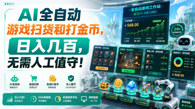 AI全自动游戏扫货和打金币,日入几百,无需人工值守!【揭秘】 AI全自动游戏扫货和打金币,日入几百,无需人工值守!【揭秘】