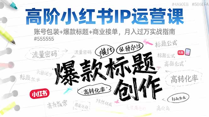 高阶小红书IP运营课：账号包装+爆款标题+商业接单，月入过万实战指南-课程网