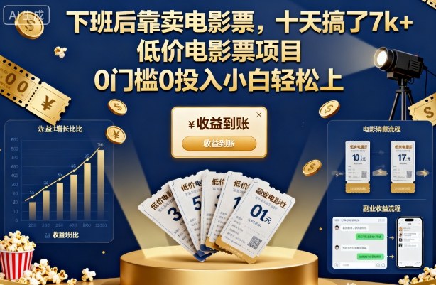 下班后靠卖电影票，十天搞了7k+，低价电影票项目，0门槛0投入小白轻松上手【揭秘】-课程网