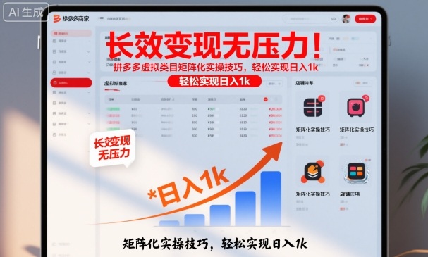 长效变现无压力！拼多多虚拟类目矩阵化实操技巧，轻松实现日入1k【揭秘】-课程网