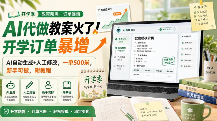 AI代做教案火了！开学订单暴增，AI自动生成+人工修改，一单500米，新手可做，附教程【揭秘】-课程网