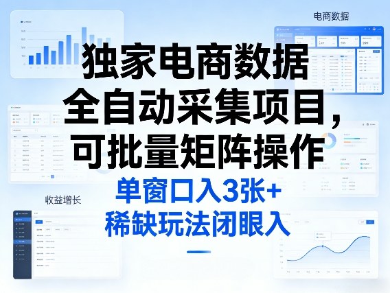 独家电商数据全自动采集项目，可批量矩阵操作，单窗口日入3张+，稀缺玩法闭眼入【揭秘】-课程网