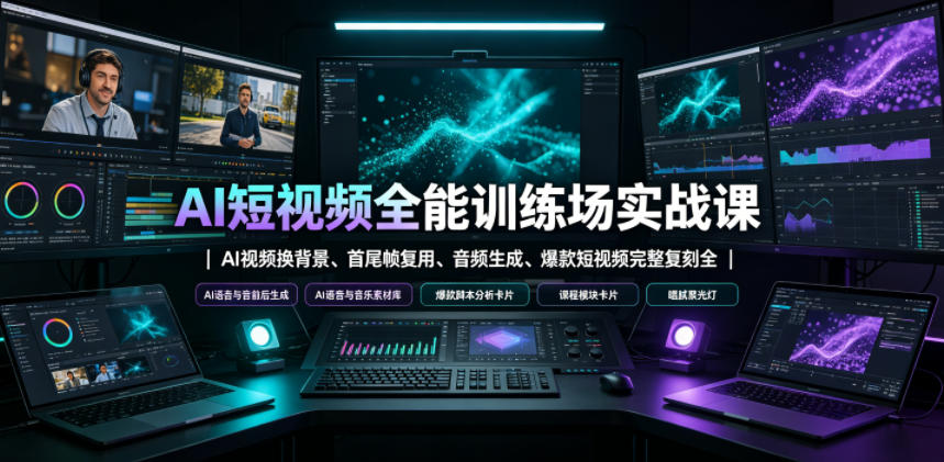 AI短视频全能训练场实战课｜AI视频换背景、首尾帧复用、音频生成、爆款短视频完整复刻全套实操教学-课程网