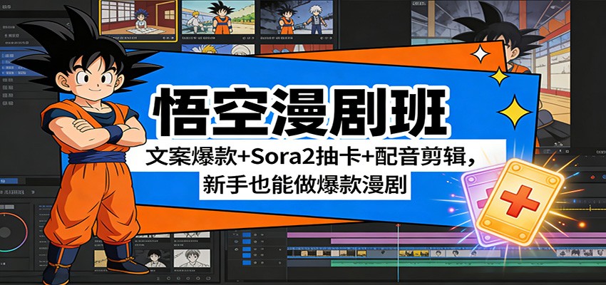 悟空漫剧班：文案爆款+Sora2抽卡+配音剪辑，新手也能做爆款漫剧-课程网