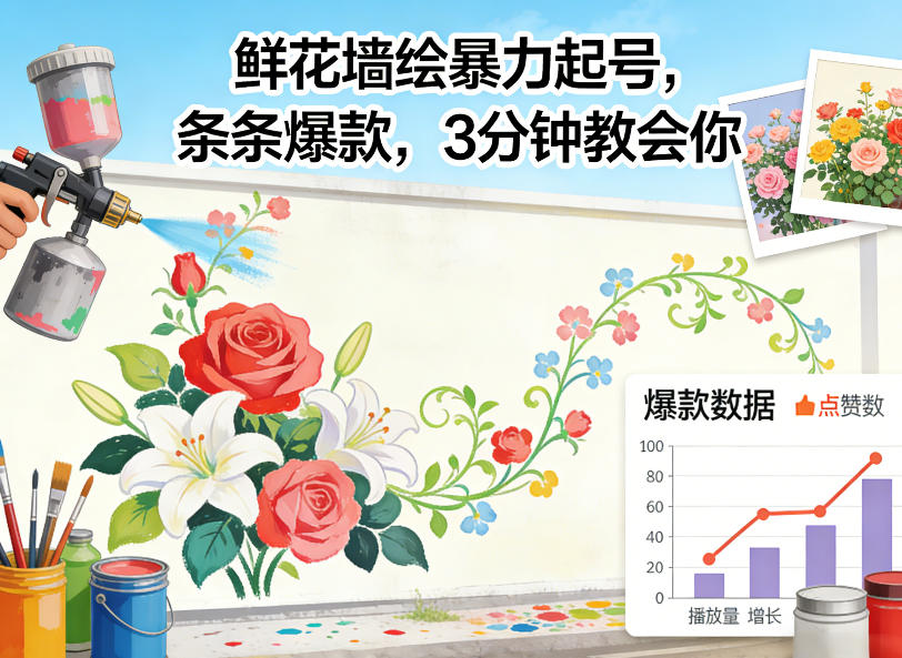 鲜花墙绘暴力起号，条条爆款，3分钟教会你-课程网