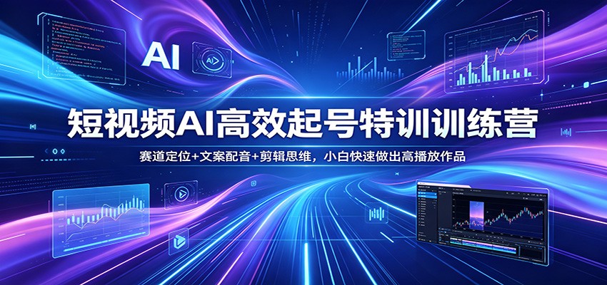 短视频AI高效起号特训训练营：赛道定位+文案配音+剪辑思维，小白快速做出高播放作品-课程网