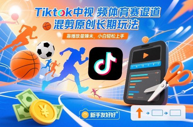 Tiktok中视频体育赛道混剪原创长期玩法，靠播放量賺米，小白轻松上手-课程网