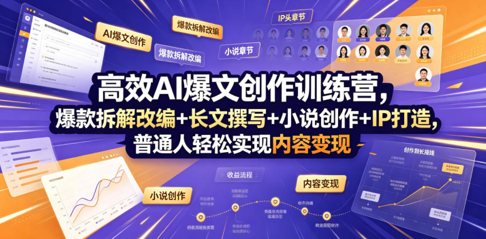 高效AI爆文创作训练营，爆款拆解改编+长文撰写+小说创作+IP打造，普通人轻松实现内容变现-课程网