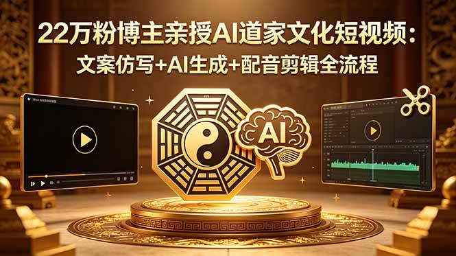 （18580期）22万粉博主亲授AI道家文化短视频：文案仿写+AI生成+配音剪辑全流程-课程网