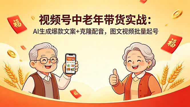 （18396期）视频号中老年带货实战：AI生成爆款文案+克隆配音，图文视频批量起号-课程网