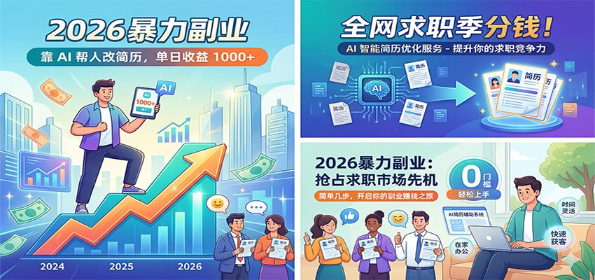 2026暴力副业：靠AI帮人改简历，单日收益1000+，全网求职季分钱-课程网