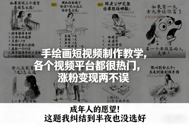 手绘画短视频制作教学，各个视频平台都很热门，涨粉变现两不误-课程网